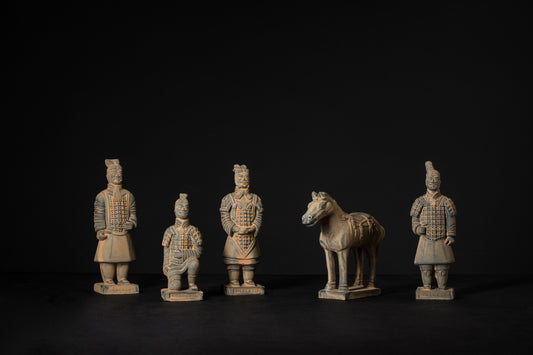 20CM Five Piece Set - CLAYARMY-Artistic portrayal of the 20CM Terracotta Warriors and Horse Ensemble, capturing the grandeur of the Qin Dynasty.