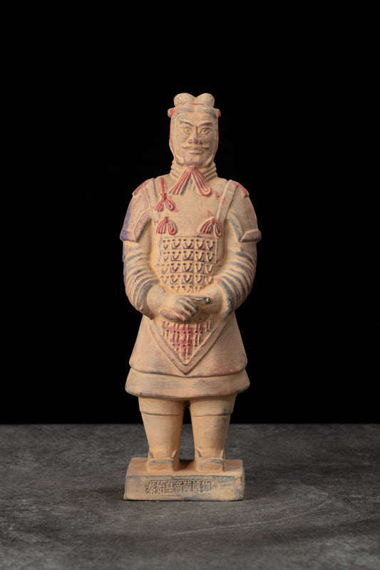 20CM Painted General - CLAYARMY-Vibrant Palette: Frontal view of the 20CM Painted Terracotta Army General, showcasing vibrant colors and intricate detailing in the paintwork.