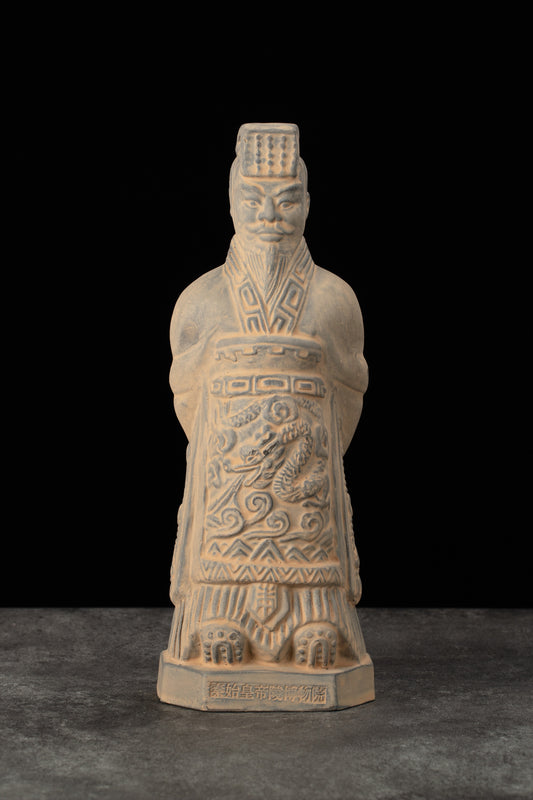 25CM Emperor - CLAYARMY -Frontal view of Clayarmy's 25CM Emperor Qin Terracotta Warrior, showcasing elegant regality and historical allure in yellow-brown clay.