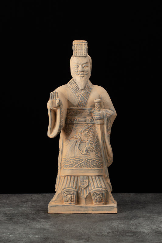 35CM Emperor - CLAYARMY -Front view of Clayarmy's 35CM Emperor Qin Terracotta Warrior, capturing the larger-than-life essence in yellow-brown clay.